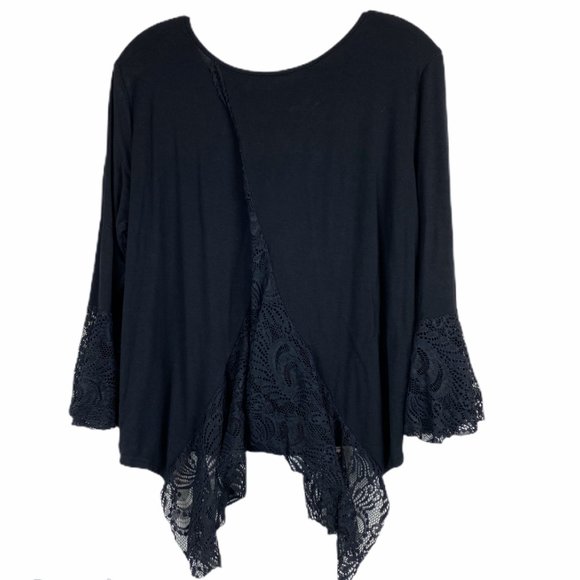 Shyanne Lace Detail Top Blouse Black Rayon - Picture 2 of 4